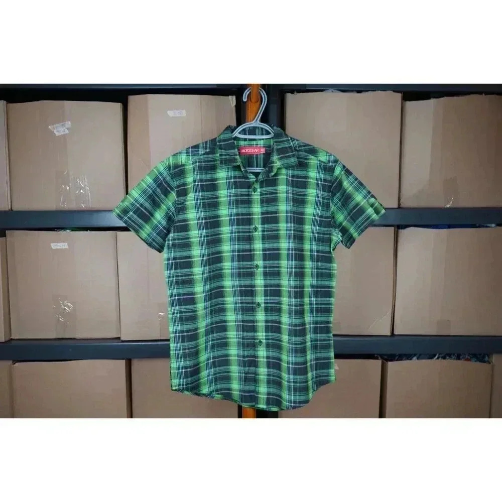 Y2K Motogear Green Black Plaid Shirt Men's S #354